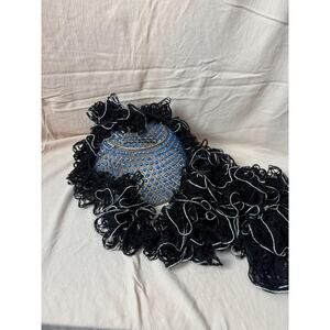 Ruffle Frilly Scarf black & silver scarf neck scarf Crochet Handmade Lace Scarf
